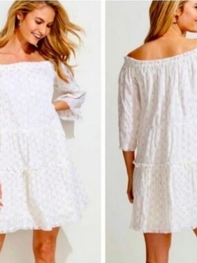 Vineyard Vines White Off-Shoulder Tiered Summer Dress